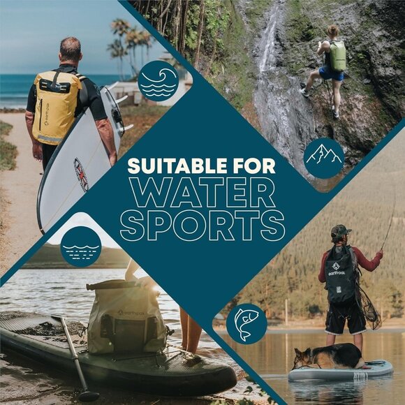 Earth Pak Waterproof Dry Bag Roll Top Waterproof Backpack Sack (Forest Green Bla - Picture 8 of 8